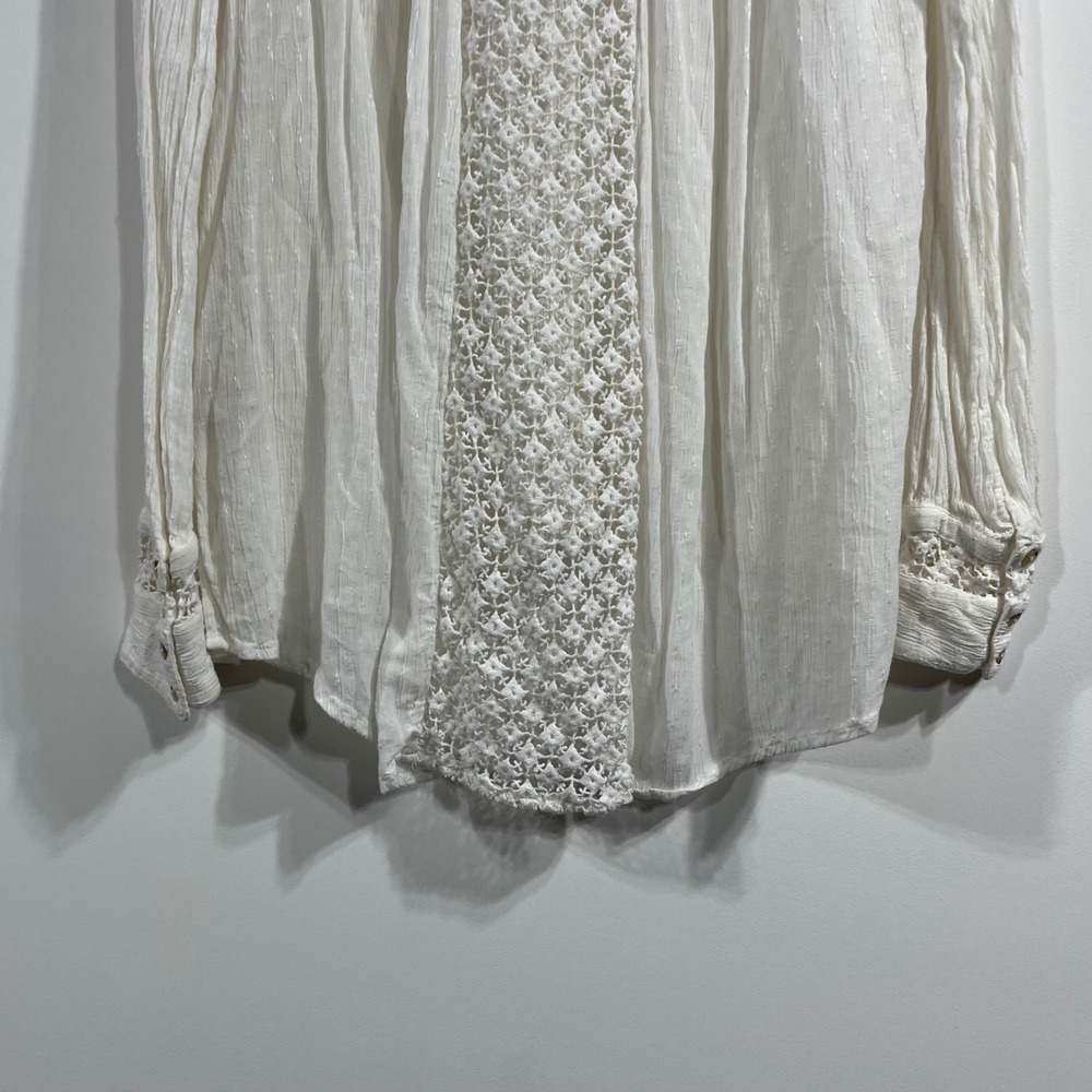 Free People Crochet Lace Renfair Button Down Top Womens Medium Ethereal Boho - Picture 9 of 13